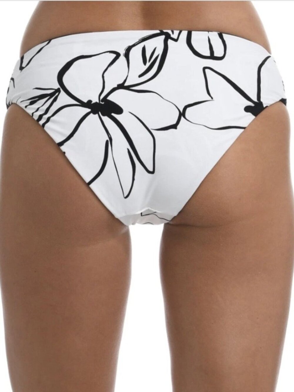 La Blanca Moonlit Reversible Side Shirred Bottom Black White Floral Swim 16 NWT